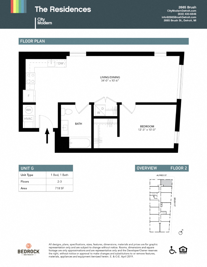 Floor plan for 1 bed, 1 bath, 718 sqft